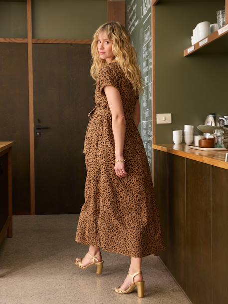 Long Dress for Maternity in Cotton Gauze, by ENVIE DE FRAISE beige+clay beige+navy blue+terracotta 