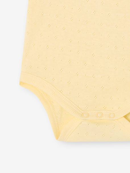 Pack of 2 of short-sleeved pointelle baby bodysuits pale yellow 