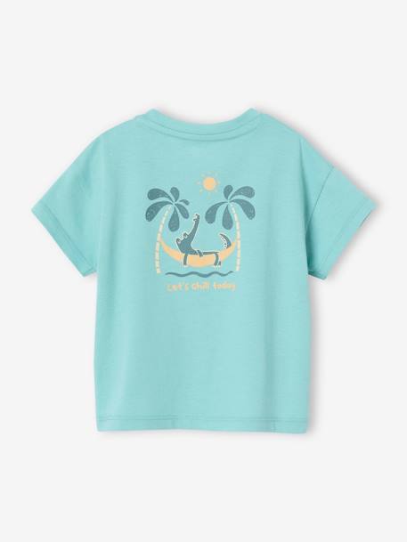 T-Shirt with Large Motif on the Back & Press Stud on Shoulder for Babies turquoise 