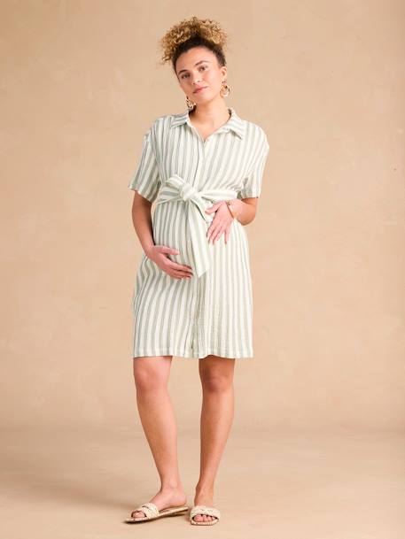 Cotton Gauze Shirt Dress with Wide Straps, Maternity & Nursing Special, ENVIE DE FRAISE sage green 