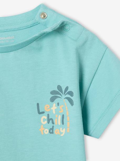 T-Shirt with Large Motif on the Back & Press Stud on Shoulder for Babies turquoise 