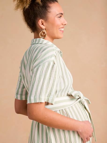 Cotton Gauze Shirt Dress with Wide Straps, Maternity & Nursing Special, ENVIE DE FRAISE sage green 