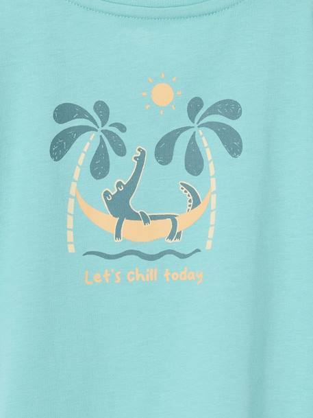 T-Shirt with Large Motif on the Back & Press Stud on Shoulder for Babies turquoise 