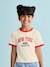 Girls' cropped college-style T-shirt ecru+ink blue 