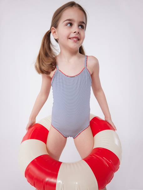 Striped Swimsuit for Girls, PETIT BATEAU blue 