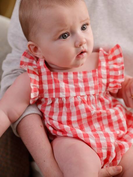 Sleeveless gingham sleepsuit raspberry pink 