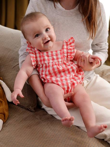 Sleeveless gingham sleepsuit raspberry pink 