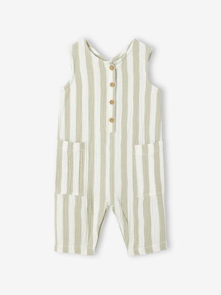 Striped Cotton Gauze Jumpsuit for Babies striped green 