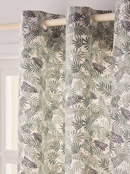 Semi-Sheer Curtain with Eyelets and Foliage Print, Hanoi Green/Print 