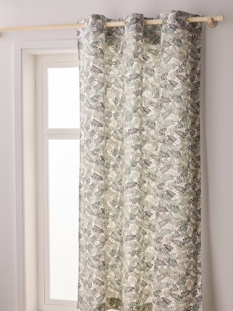 Semi-Sheer Curtain with Eyelets and Foliage Print, Hanoi Green/Print 