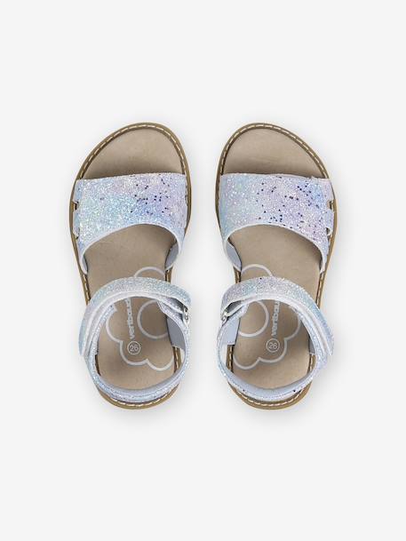 Glittery Hook-and-Loop Sandals for Girls printed white+set blue 
