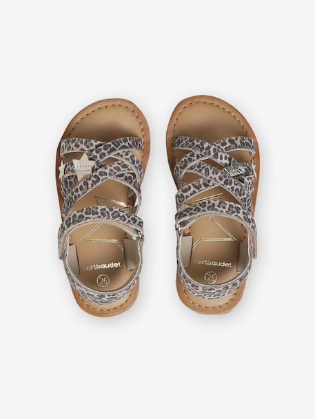 Pair of Leather Hook-&-Loop Sandals for Children, Designed for Autonomy printed beige 