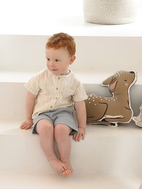 Baby Outfit: Striped Linen-Look Shirt + Gauze Shorts grey blue 
