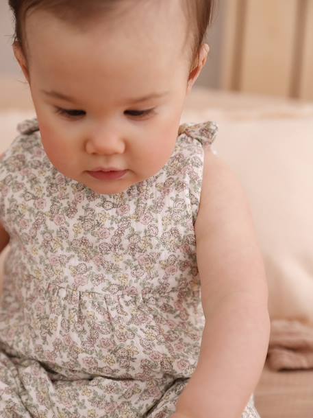 Jumpsuit for Newborn Babies, Embroidery in Cotton Gauze beige+ecru+Light Green/Print+white 