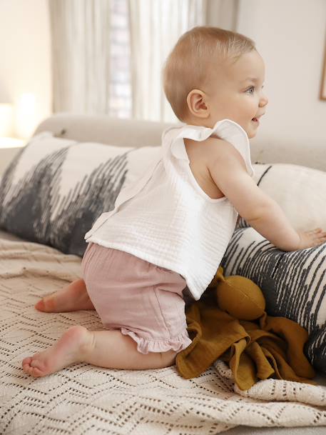 Pack of 2 baby shorts, 1 plain + 1 printed rose 