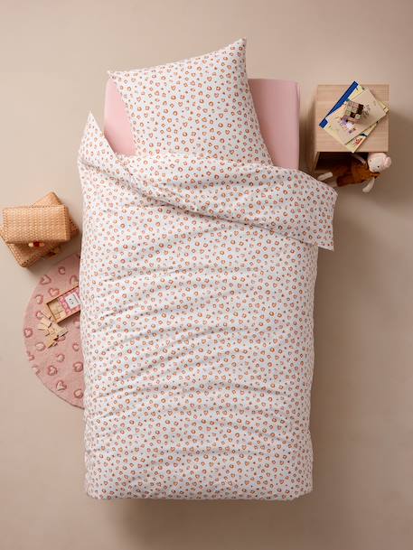 Duvet Cover + Pillowcase Bedding Set for Children, with Recycled Cotton, LEOPARD printed white 