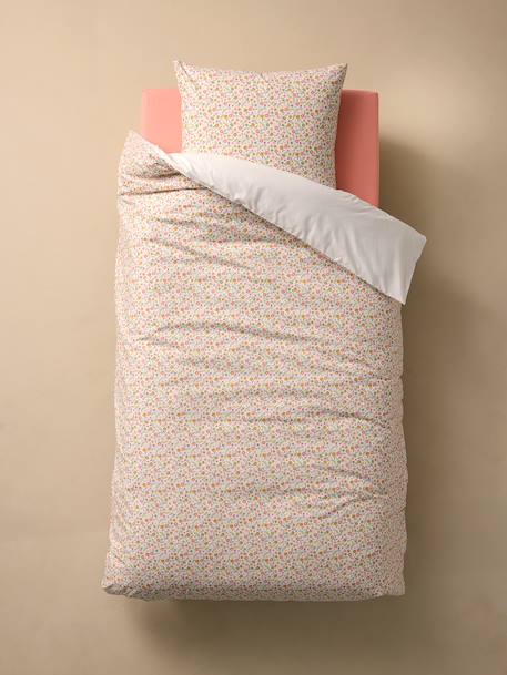 Duvet Cover + Pillowcase Set with Recycled Cotton for Children, Little Unicorn printed white 