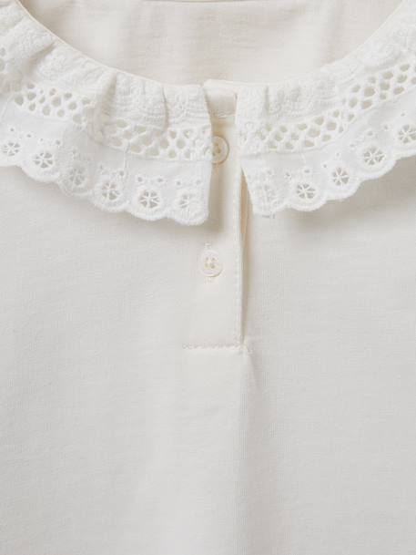 Girl's t-shirt with English embroidery collar CYRILLUS in organic cotton ecru 