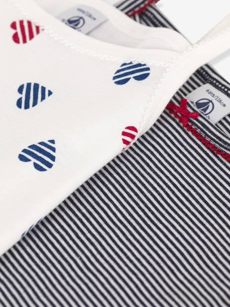 Pack of 2 Cotton Heart Print Cami Tops for Children, PETIT BATEAU white 
