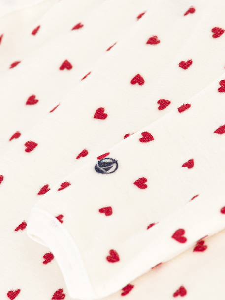 Velour Hearts Sleepsuit for Babies, PETIT BATEAU white 