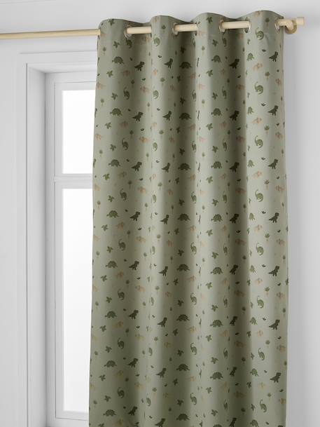 Blackout Eyelet Curtain with Glow-in-the-Dark Minisaurus Dinosaurs sage green 