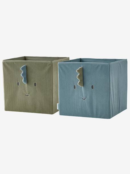 Set of 2 Minisaurus Dino Storage Tubs in Corduroy sage green 