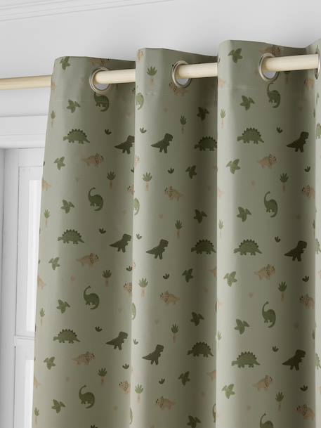 Blackout Eyelet Curtain with Glow-in-the-Dark Minisaurus Dinosaurs sage green 
