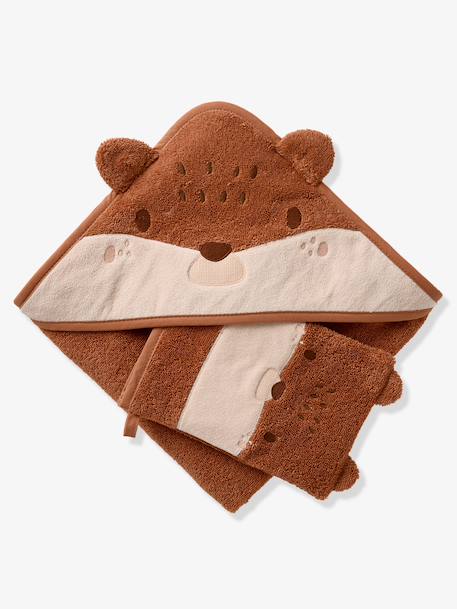 Bath Cape + Mitt, with Recycled Cotton, HEDGEHOG rust 
