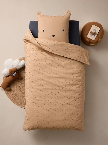 Duvet cover set + pillowcase, with recycled cotton BEAR printed beige 