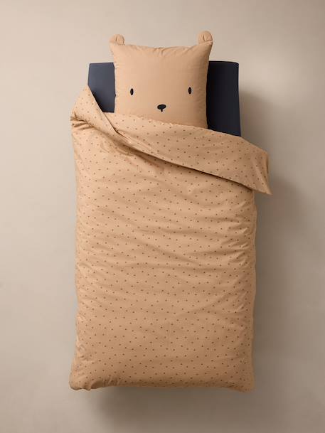 Duvet cover set + pillowcase, with recycled cotton BEAR printed beige 
