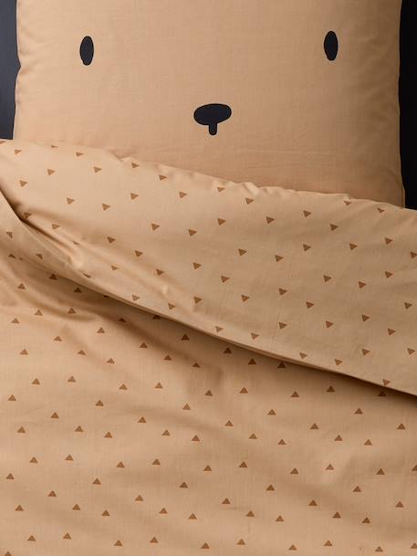 Duvet cover set + pillowcase, with recycled cotton BEAR printed beige 