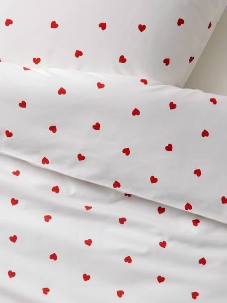 Duvet Cover Set + Pillowcase with Recycled Cotton for Children, HEARTS printed white 