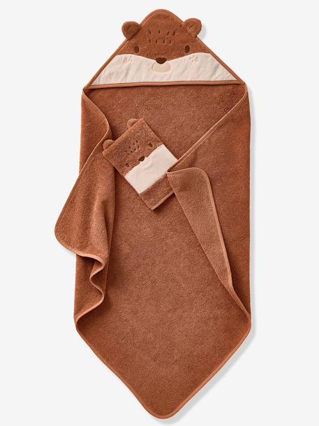 Bath Cape + Mitt, with Recycled Cotton, HEDGEHOG rust 