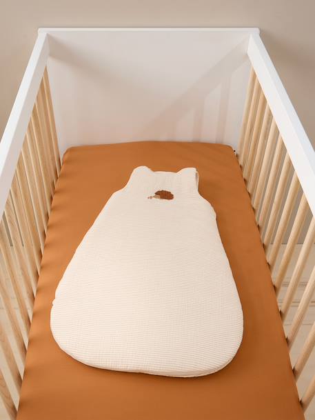 Sleeveless Baby Sleeping Bag in Cotton Gauze, HEDGEHOG striped beige 