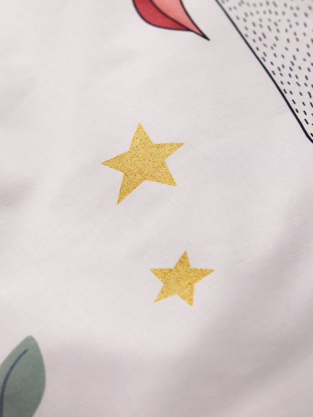 Duvet Cover + Pillowcase Set with Recycled Cotton for Children, Little Unicorn printed white 