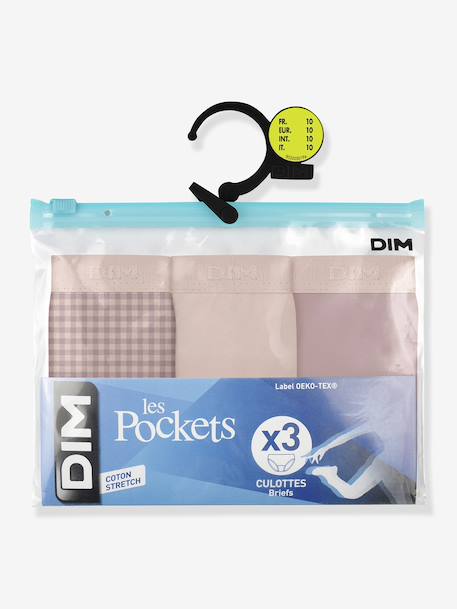 Pack of 3 Stretch Cotton Briefs for Girls, Les Pockets rose 
