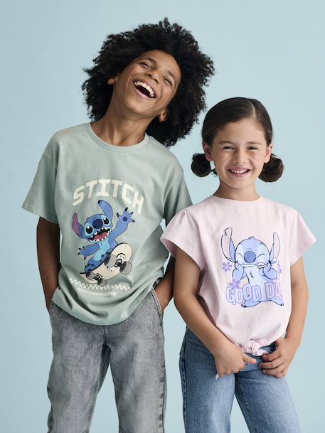 Short Sleeve T-Shirt with Knot, 'Good day' Disney® Stitch soft lilac 
