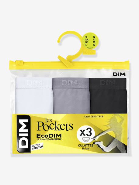 Pack of 3 girls' knickers Les Pockets Ecodim rose+white 