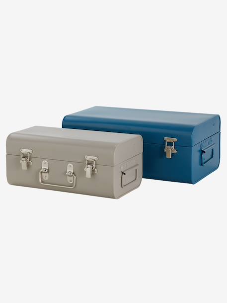 Set of 2 Nesting Metal Trunks cinnamon+denim blue+GREEN MEDIUM 2 COLOR/MULTICOLR+nude pink 