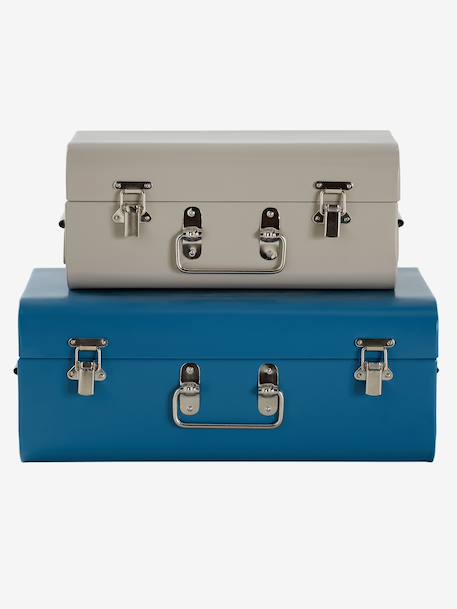 Set of 2 Nesting Metal Trunks cinnamon+denim blue+GREEN MEDIUM 2 COLOR/MULTICOLR+nude pink 