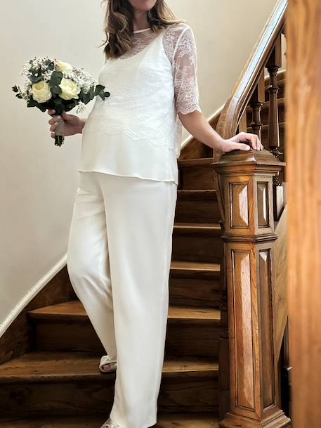 Wide-Leg Crepe Trousers by ENVIE DE FRAISE, Wedding Capsule Collection ecru 