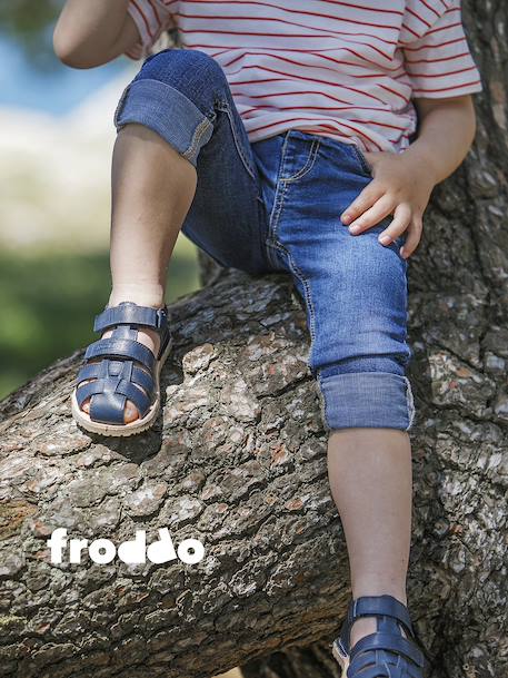 Closed BAREFOOT FLEXY AVI Sandals for Children, FRODDO light grey+navy blue 