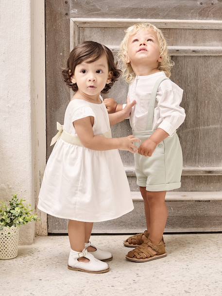 Occasion Wear Outfit: Shirt & Shorts for Babies beige+sage green 