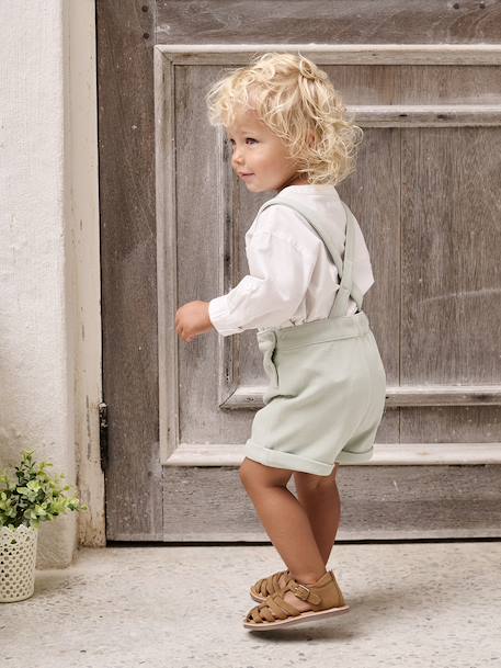 Occasion Wear Outfit: Shirt & Shorts for Babies beige+sage green 