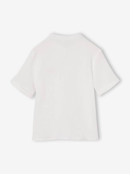 Mao collar shirt in cotton gauze for boys ecru 