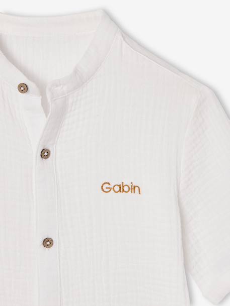 Mao collar shirt in cotton gauze for boys ecru 