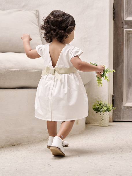 Occasion Wear Dress with Bow at the Back, for Babies white 