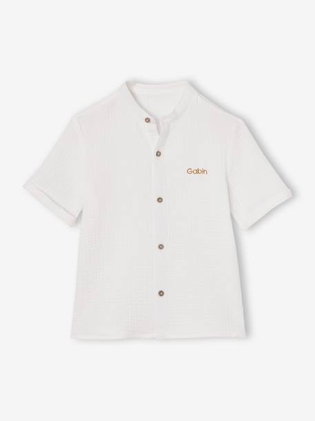 Mao collar shirt in cotton gauze for boys ecru 