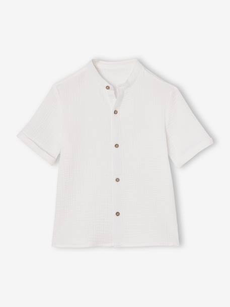 Mao collar shirt in cotton gauze for boys ecru 