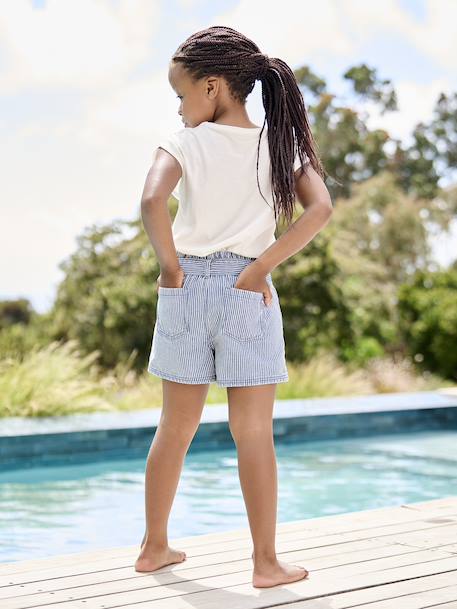Striped paper bag shorts for girls striped blue 